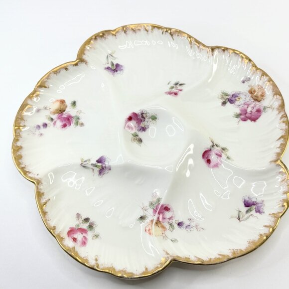 Antique Porcelaine de France Oyster Plate Floral Gold 8.75